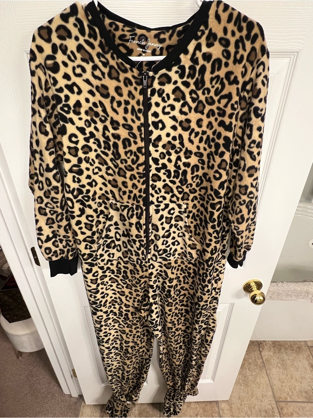 French Jenny Leopard Print Women's Onesie Pajama - Tan/Black
